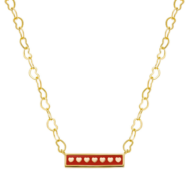 Petite Red Enamel Hearts Bar Necklace