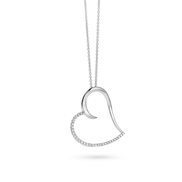 Half Polished & CZ Open Heart in White Gold