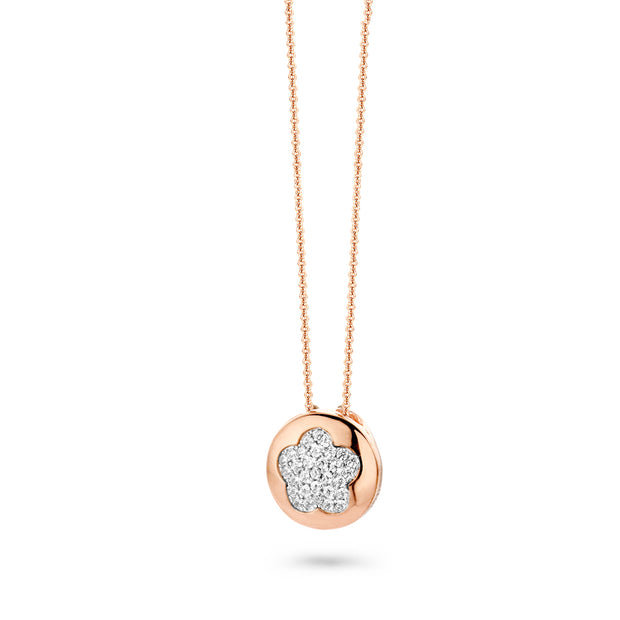 Flower CZ Circle Pendant In Rose Gold