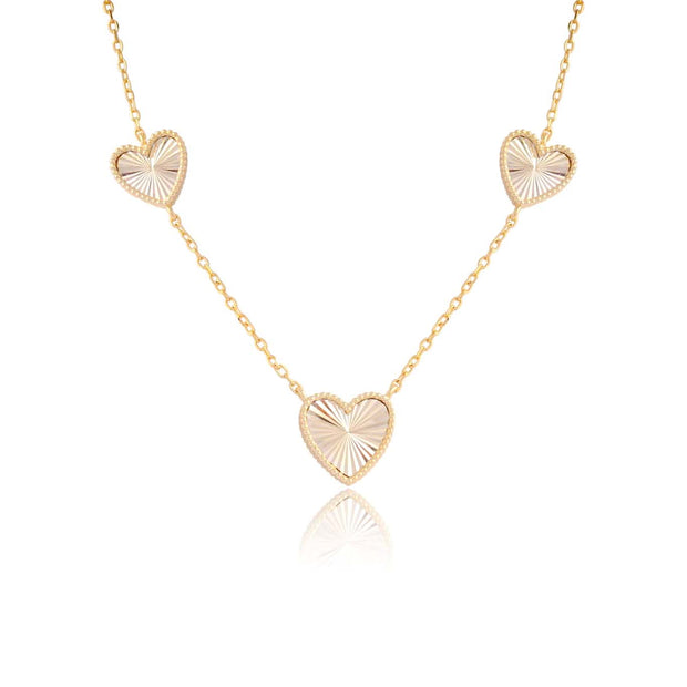 Three Diamond Cut Hearts Necklace