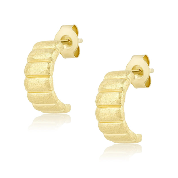 ELA RAE Matte Mini Fluted J Hoops in Yellow Gold