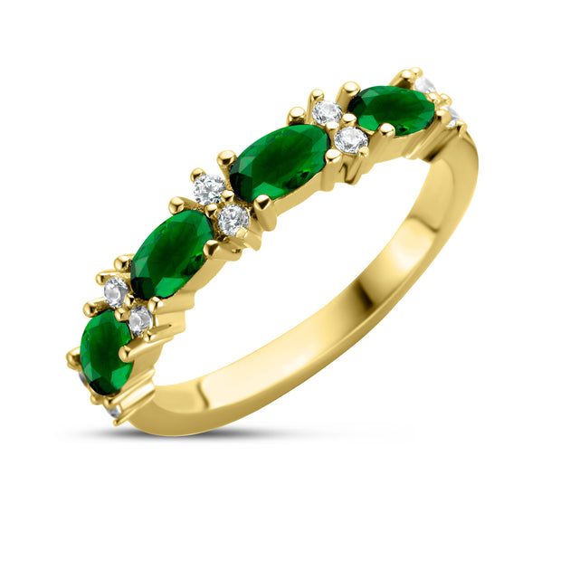 Oval Emerald & CZ Ring in Yellow Gold