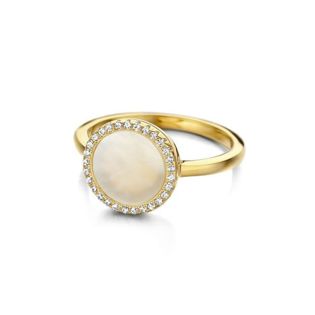 Round Mother of Pearl Ring in Yellow Gold