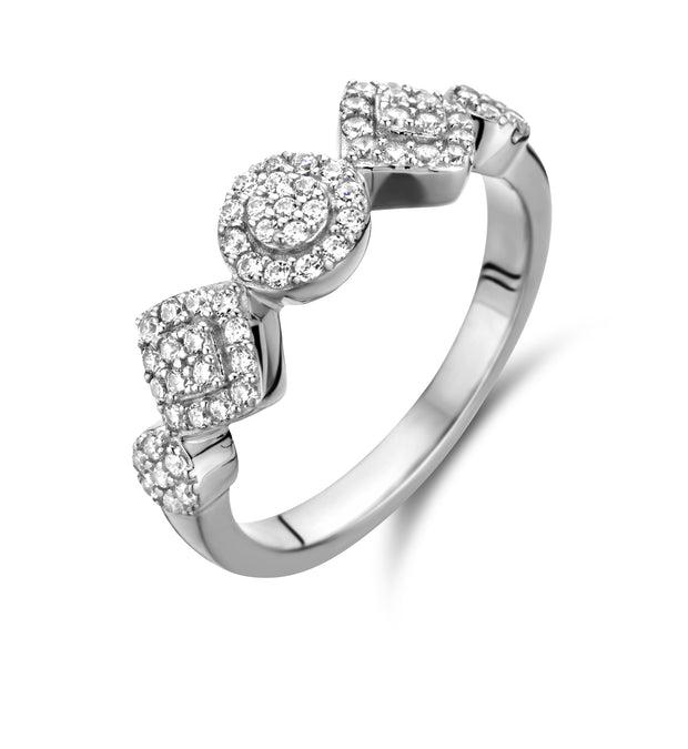 Circle & Diamond CZ Pave Band Ring in White Gold