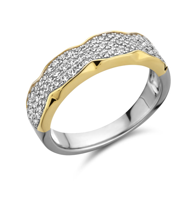 Two-Tone Scalloped Pave Band Ring