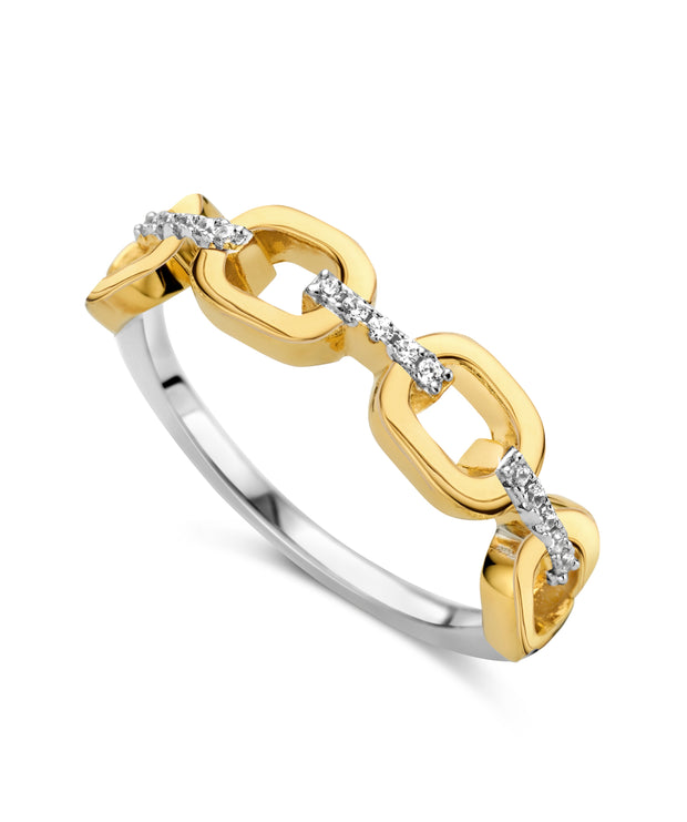 Polished Chain & CZ Ring in Yellow Gold