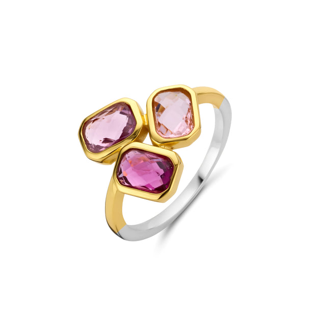 Multi-Color CZ Rectangle Shapes Ring in Yellow Gold