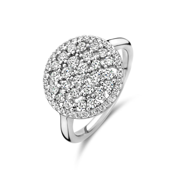 Round CZ Cluster Ring in White Gold