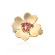Four Petal Pink Flower Ring In Yellow Gold