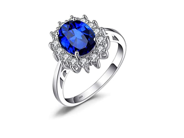 Princess Diana Sapphire CZ Oval Ring in White Gold