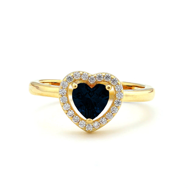 Heart-Shaped Blue Solitaire Ring in Yellow Gold