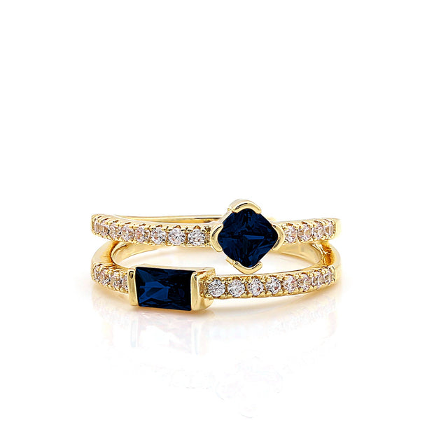 Cushion & Rectangle Stone Ring in Blue