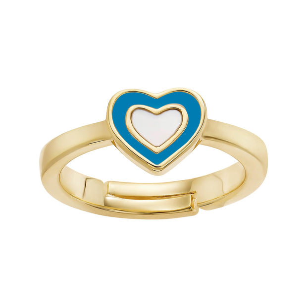 Blue Enamel Mother of Pearl Heart Adjustable Ring