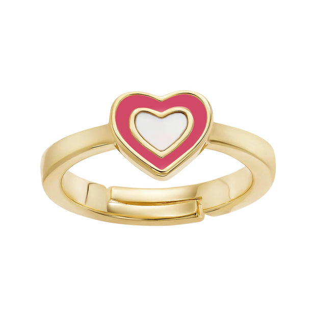 Fuchsia Enamel Mother of Pearl Heart Adjustable Ring