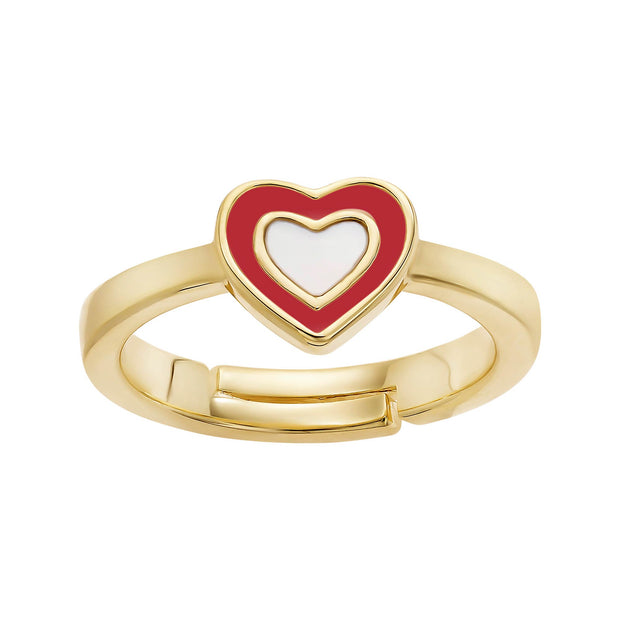 Red Enamel Mother of Pearl Heart Adjustable Ring