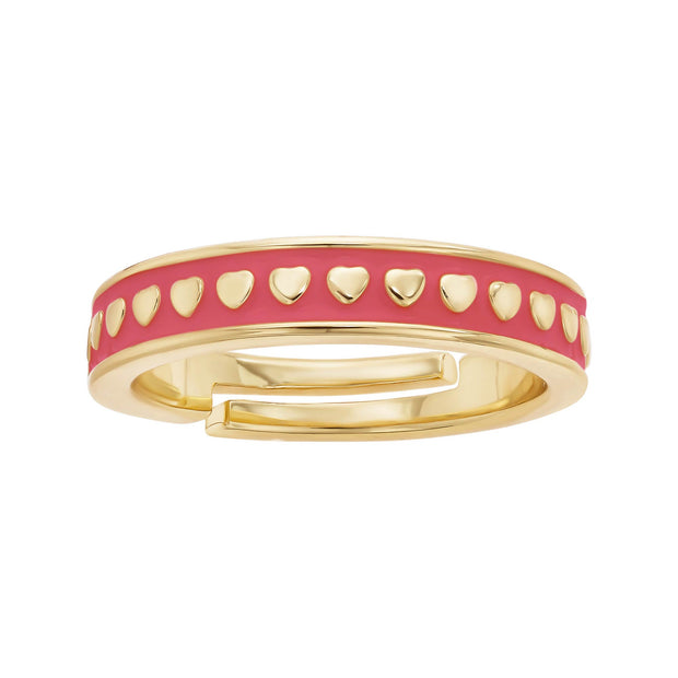 Fuchsia Enamel Heart Bar Adjustable Ring