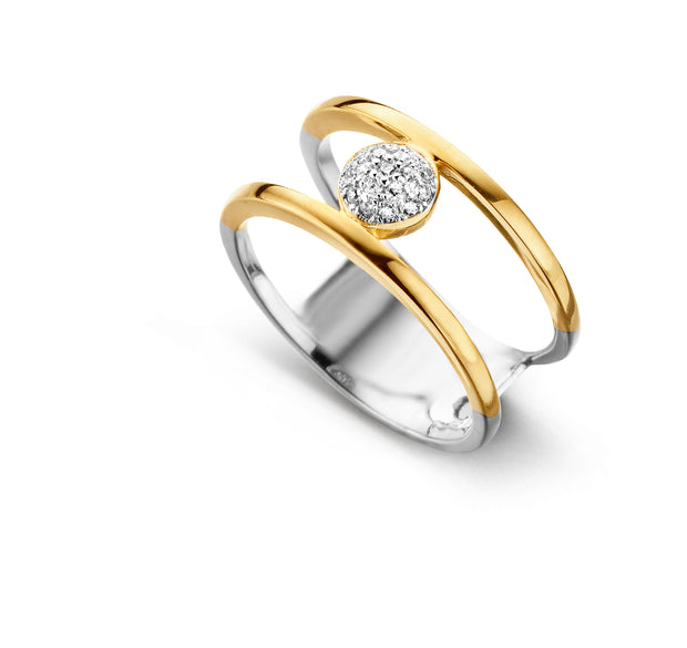 Parallel Bar CZ Ring In Two Tone