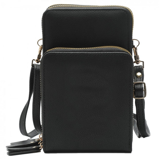 3 Pocket Vertical Crossbody Wallet In Black