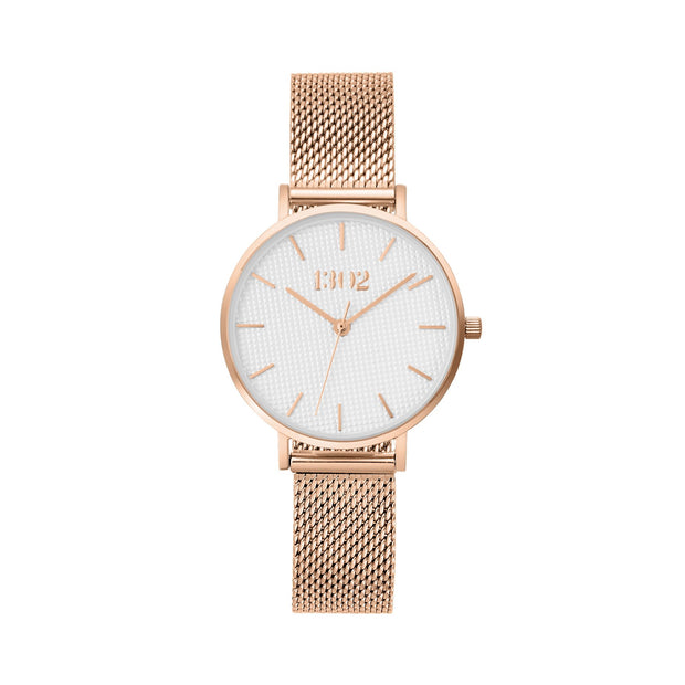 1302 Rose Gold Case/Textured Dial Mesh Band Watch