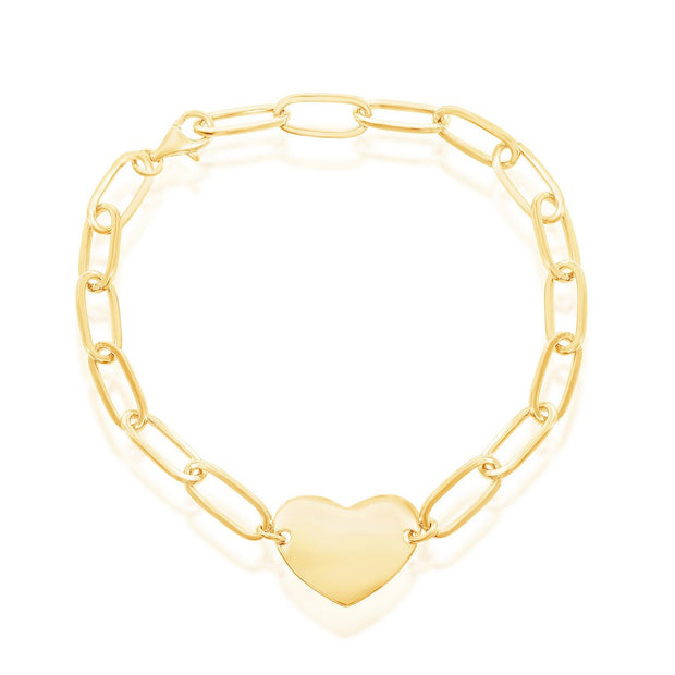 Polished Heart Paperclip Bracelet in Yellow Gold