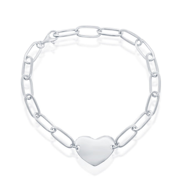 Polished Heart Paperclip Bracelet in White Gold