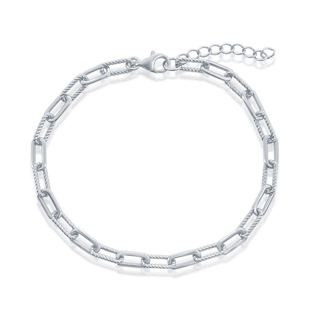 Polished & Rope Design Paperclip Bracelet in White Gold