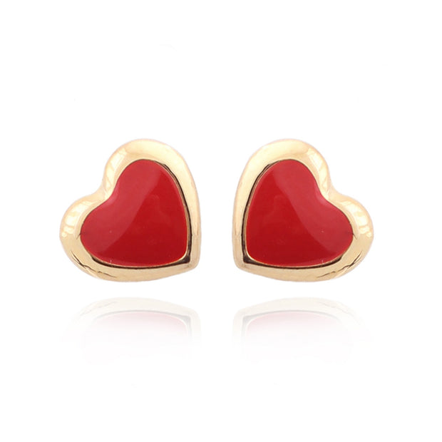 Tiny Red Enamel Heart Screw Studs