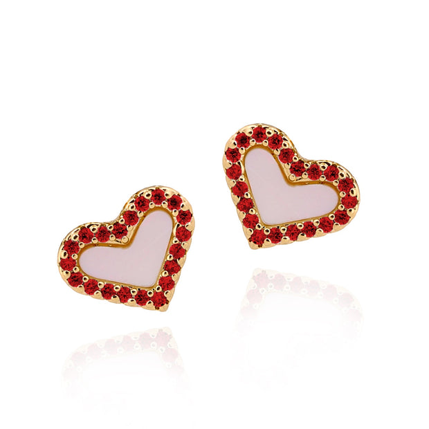 Red Tiny Mother of Pearl Heart Studs