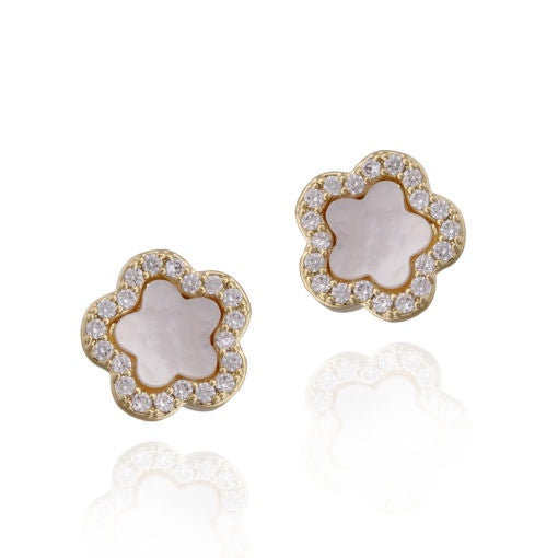 Tiny Mother of Pearl Clover CZ Border Studs