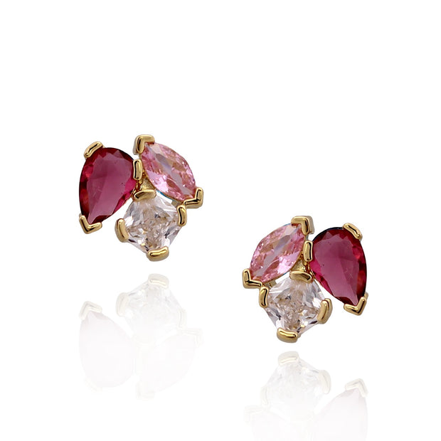 Three Stone Cluster Stud in Pink