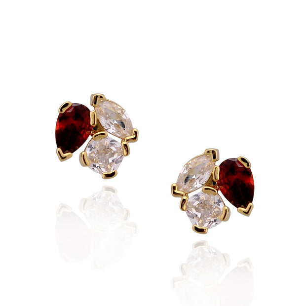 Three Stone Cluster Stud in Red