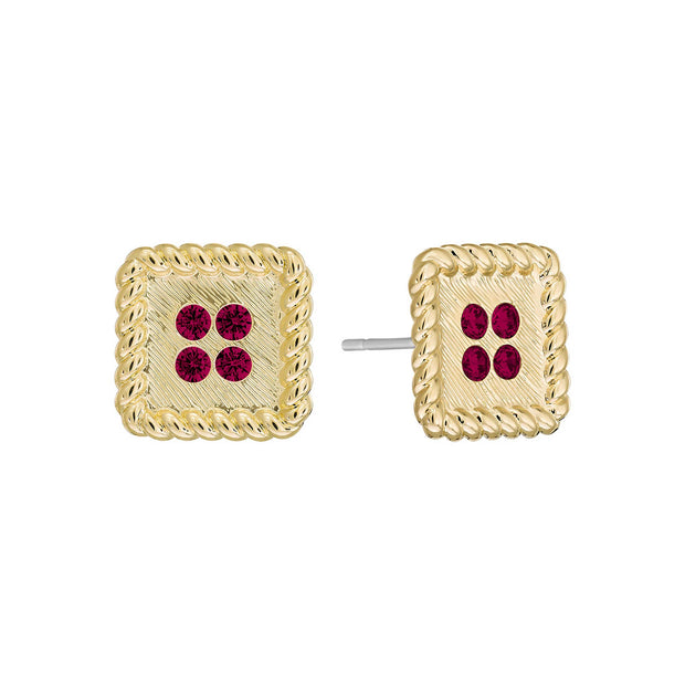 Brushed Square Button Studs in Ruby
