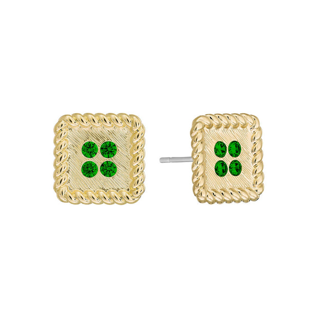 Brushed Square Button Studs in Emerald