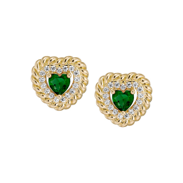 Roped Edge Heart Studs in Green