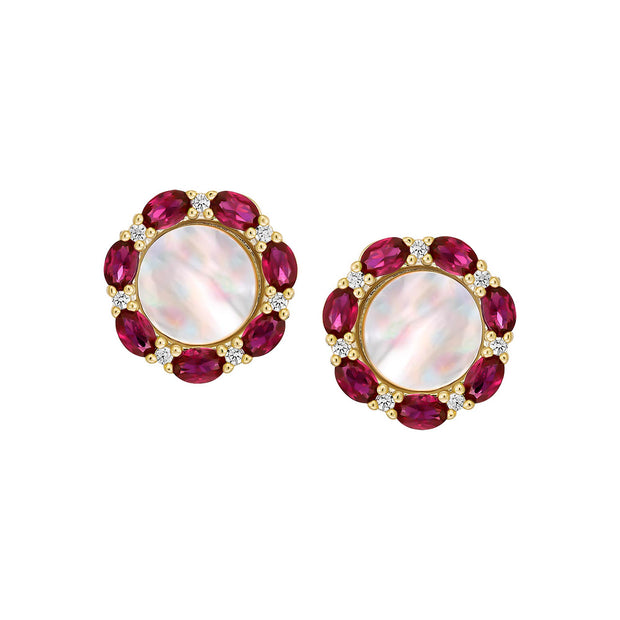 Oval Stone Outline Mother of Pearl Round Studs in Ruby