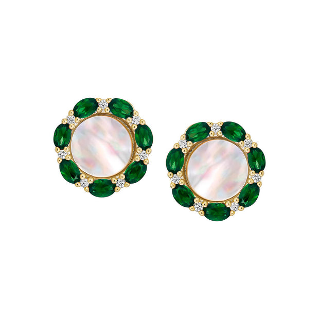 Oval Stone Outline Mother of Pearl Round Studs in Emerald