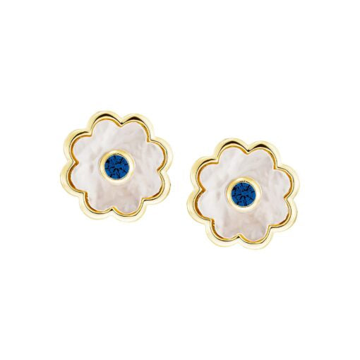 Soft Mother of Pearl Flower Studs in Sapphire