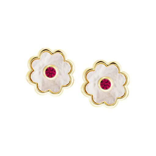 Soft Mother of Pearl Flower Studs in Ruby