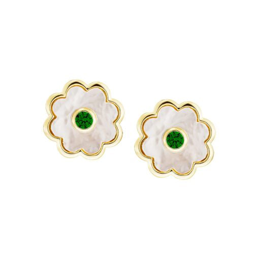 Soft Mother of Pearl Flower Studs in Emerald