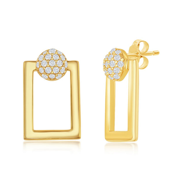 CZ Accent Rectangle Earrings In Yellow Gold