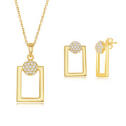 CZ Accent Rectangle Earrings In Yellow Gold