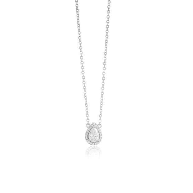 Teardrop Solitaire CZ Frame Pendant In White Gold