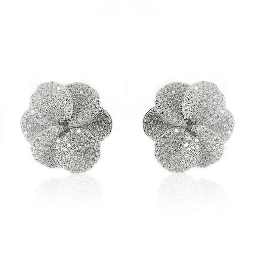 Five Overlapping Petals Pave Stud In White Gold