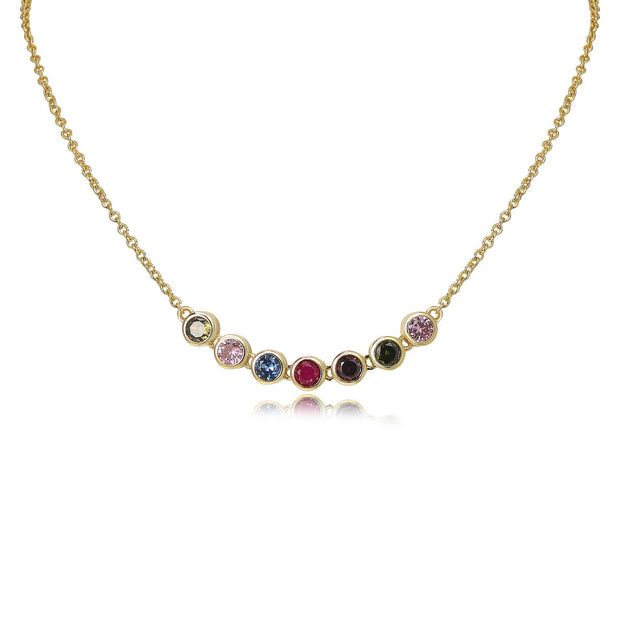 Bezel Set Multi-Color Stone Necklace in Yellow Gold