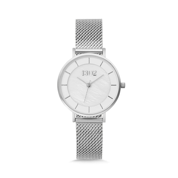 1302 Silver Case/Mother Of Pearl Dial Silver Mesh Band Watch