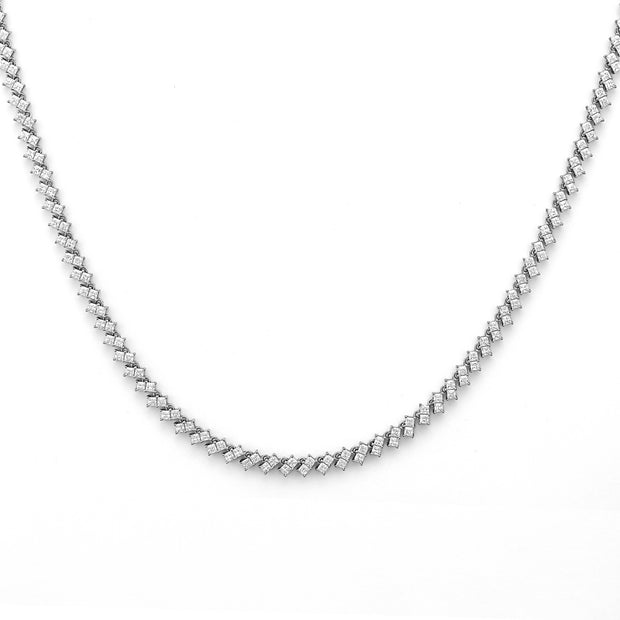 Square Stone Tennis Necklace in White Gold