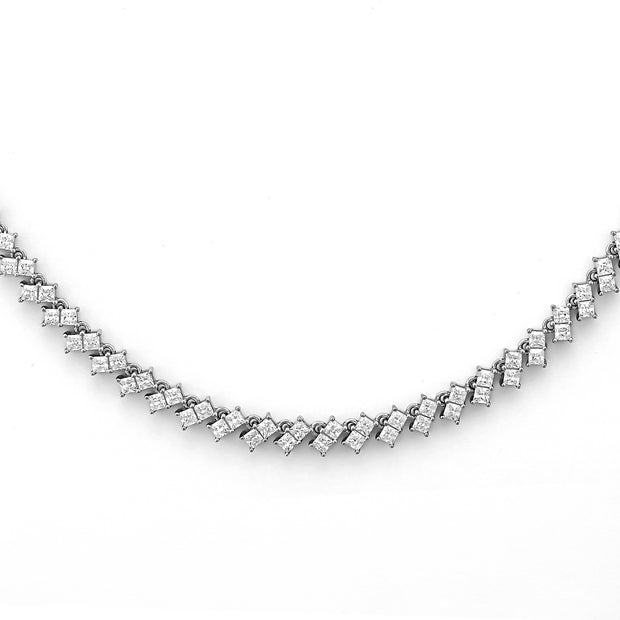 Square Stone Tennis Necklace in White Gold