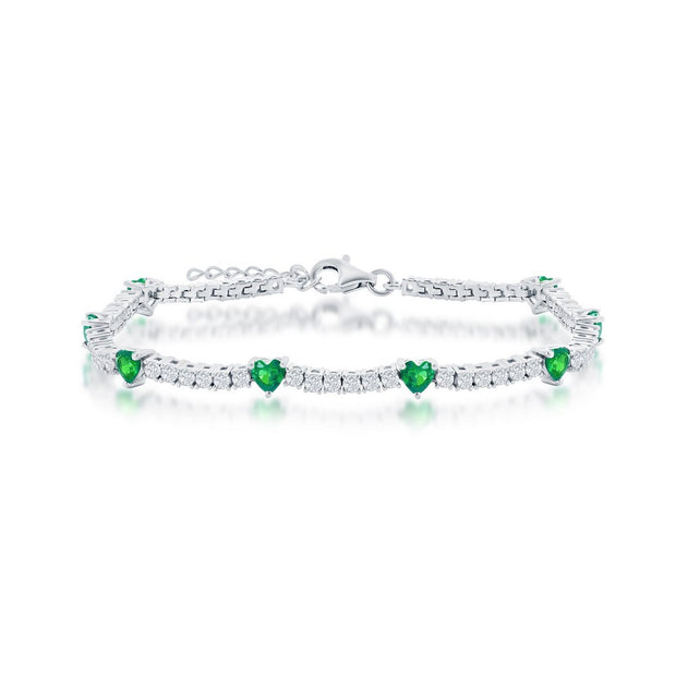 Emerald Hearts and CZ Tennis Bracelet
