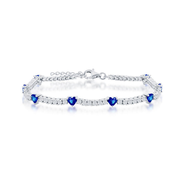 Sapphire Hearts and CZ Tennis Bracelet