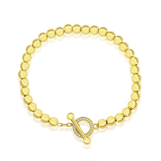 Beaded CZ Toggle Bracelet in Yellow Gold